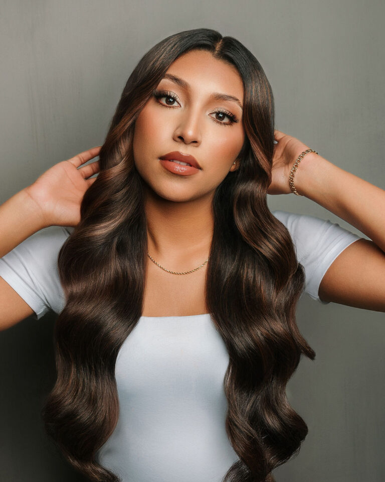 Model with long, voluminous brown waves
